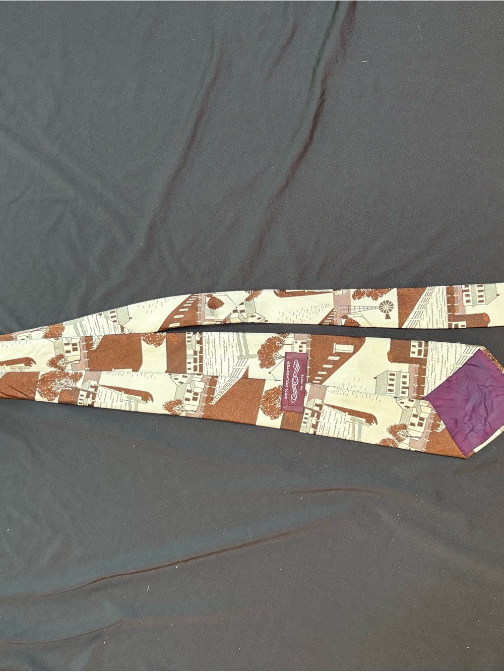 Vintage Farmhouse Print polyester Tie in Brown & Cream